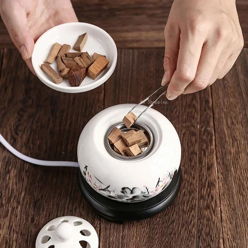 220V Timed Temperature Control Electronic Incense Burner Home Office Yoga Decoration Ceramic Sandalwood Agarwood Incense Burner