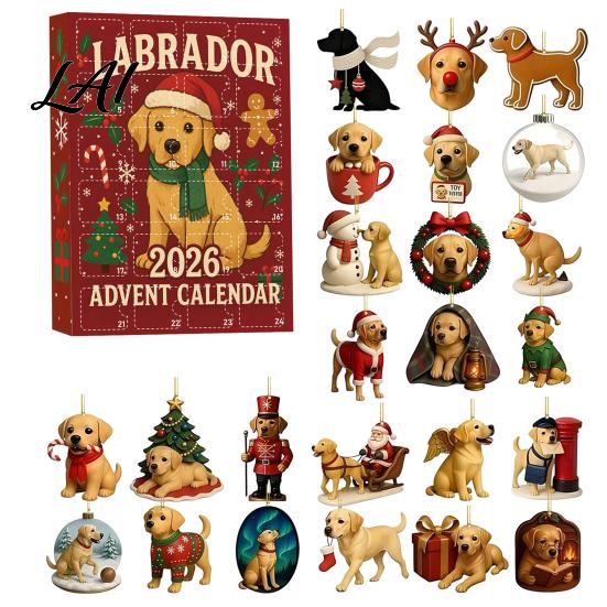 Christmas Tree Hanging Decor 2026 Labrador Advent Calendar 24 Days 2D Flat Acrylic Dog Ornaments Countdown Collectible Cute Festive Pendants