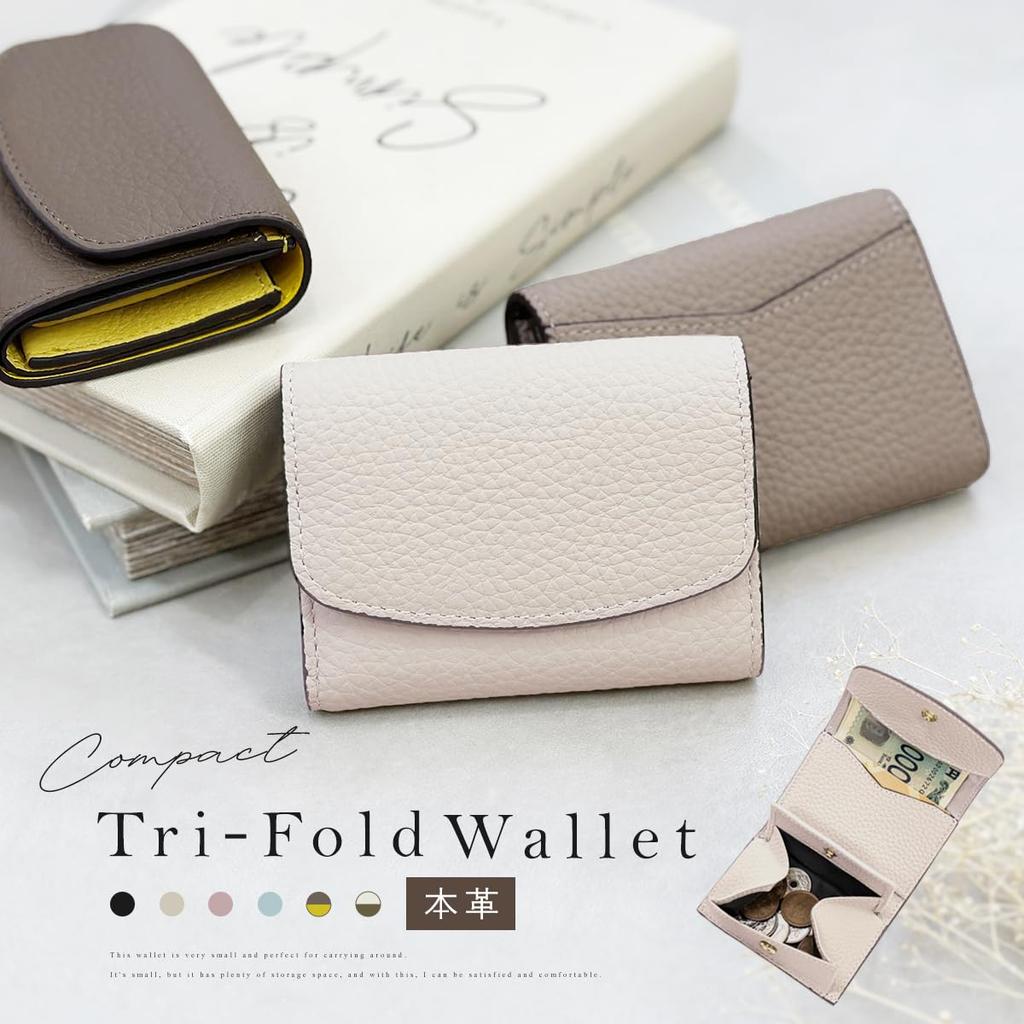 Gisele Echtes Leder Faltbare Mini-Geldbörse, Kompakt, Kartenfächer, Großes Fassungsvermögen, Münzfach, Damen (Elfenbein x Taupe)