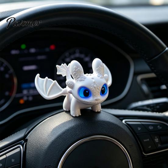 Detailed PVC Craft Statue Dragon Car Dashboard Ornament, Flapping Wings LED Flashing Eyes Keychain Glowing Eye Action Figure with Motion Sensor,