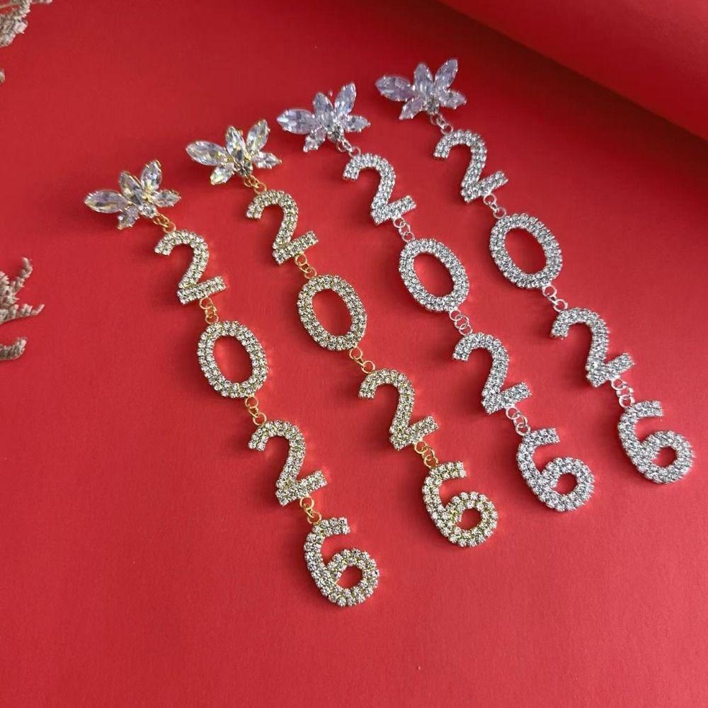 Strass Neujahrs-Ohrringe Kristallschmuck Strass-Ohrringe Vintage 2026 Ohrstecker Party