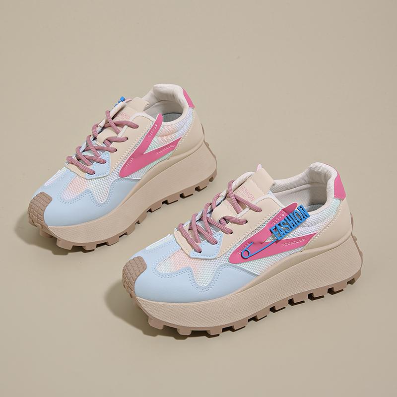 CRLAYDK Womens Chunky Sneakers Mesh Lace Up Trendy Shoes Platform Fashion Summer Casual Height Increase Ladies Walking Tennis