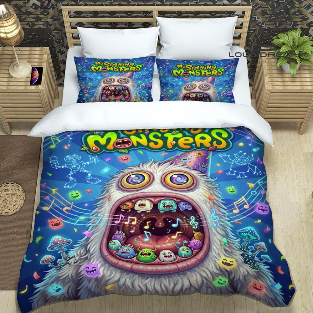 M-My Singing Monsters bedruckte Bettwäsche-Sets exquisites Bettwaren-Set Bettbezug Steppbett-Set Bettwäsche-Set Luxus-Geburtstagsgeschenk