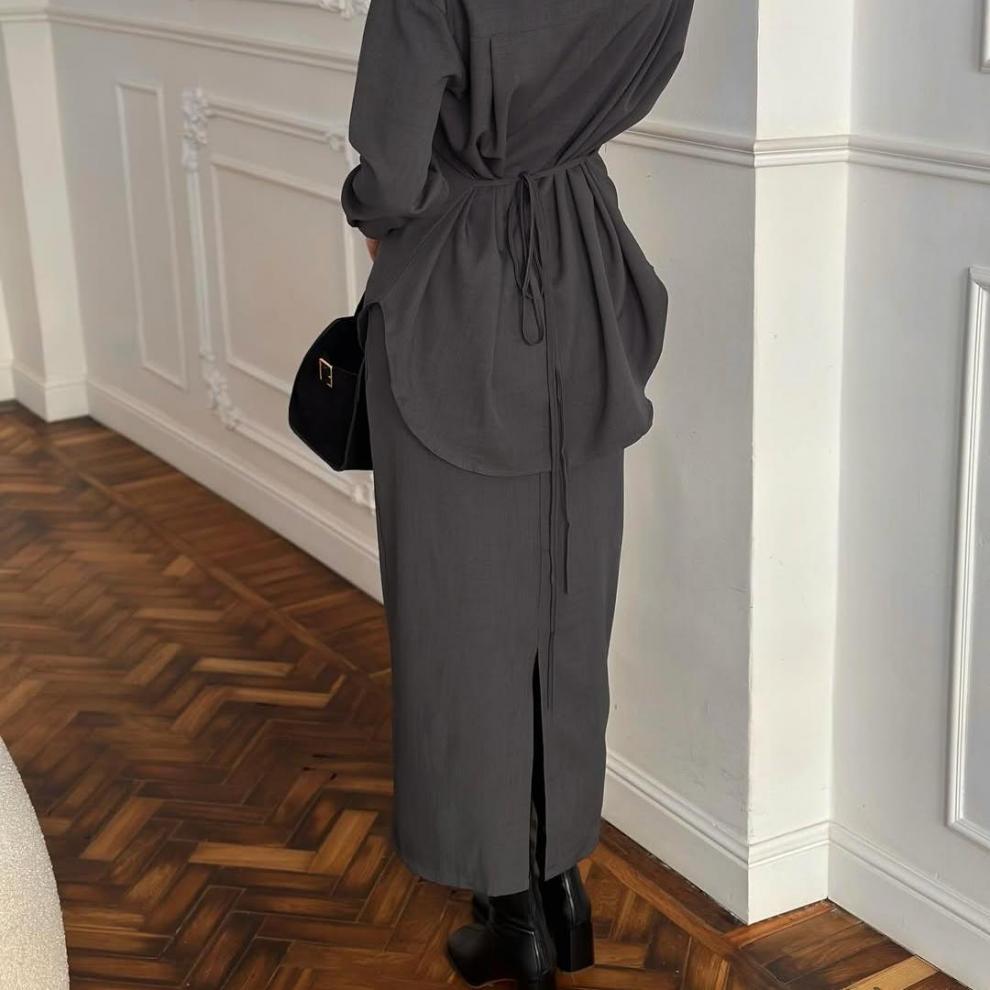 Autumn 2025 European & American Fashion Solid Color Comfy Tie-Up Long Sleeve Two-Piece Set for Women