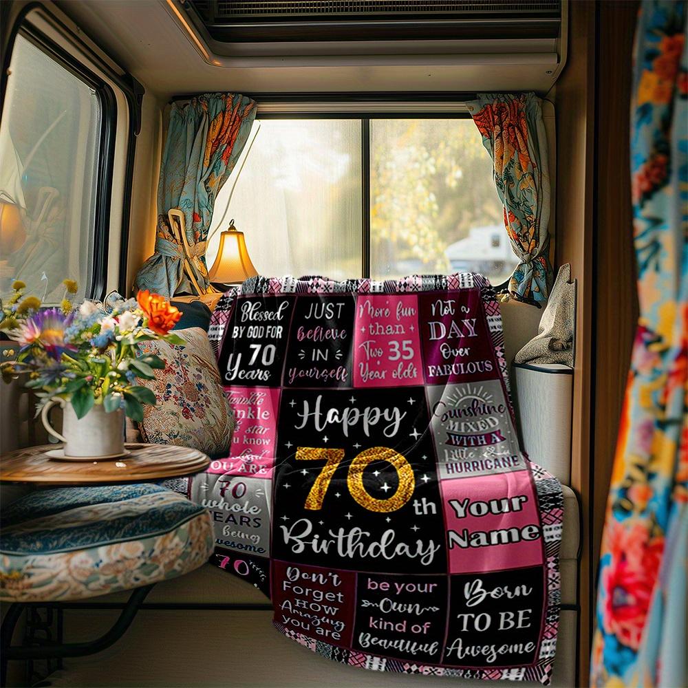 70Th Birthday Blanket Personalized Name Soft Comfortable Stylish Blanket Car Blanket Perfect For Travel Camping Outdoor Home Suitable For All Seasons