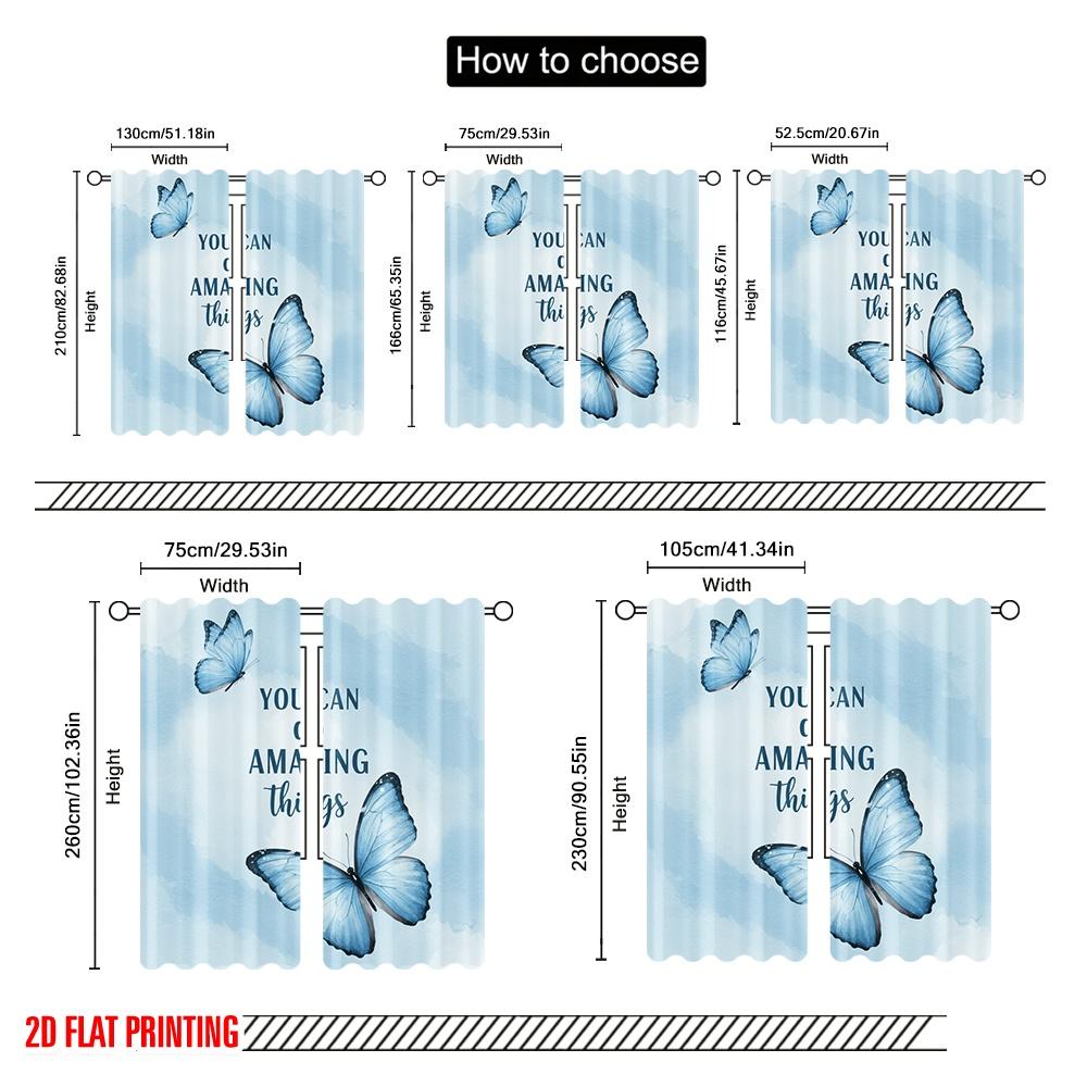 2pcs 2D flat printing Window Curtains Blue Butterfly Amazing Things Fabric Without Electricity Family Party Use for Wall art