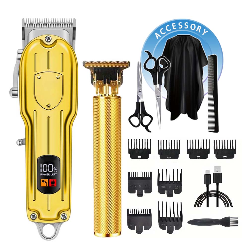 Professional Men's Cordless Electric Clipper, T-Blade Beard Trimming Kit, Haircutting Set with LED Display, Gift for men