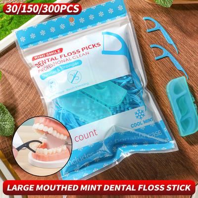 300/150/30PCS - New Large Mouth Mint Flavored Dental Floss Stick, Interdental Cleaning Supplies