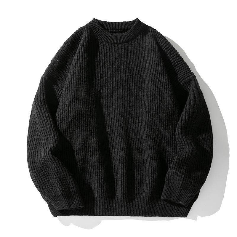 Solid Color Thick Needle Round Neck Sweater Men's Autumn Winter Fashion Brand Retro Loose Casual Jacket