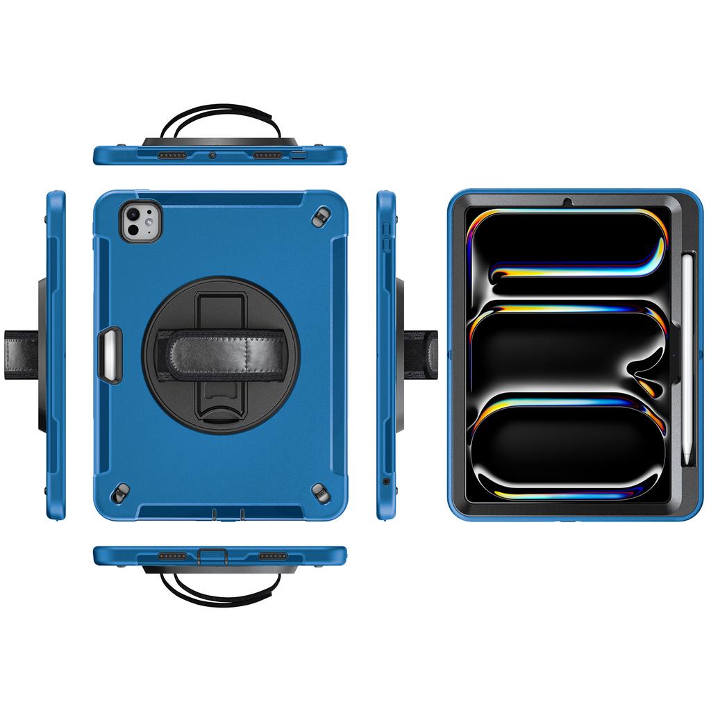 Für iPad Pro 13 (2024) Hülle mit Ständer PC+TPU Robuste Abdeckung mit Schultergurt