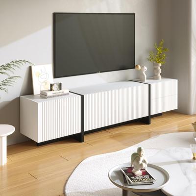 TV Cabinet, Modern TV Lowboard with 3 Doors and 2 Drawers, Television Table for Living Room and Dining Room