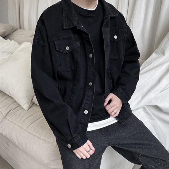 Casual Τζιν Παλτό Πέτο Μακρυμάνικο Τσέπες με Πτερύγιο Μονόχρωμο Άνετη Γραμμή Μπουφάν Μονόκουμπο Ανδρικό Εξωτερικό Ρούχο