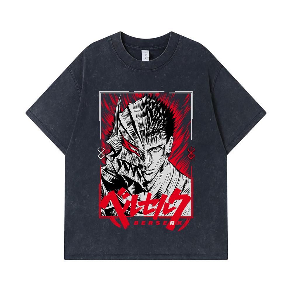 275 GSM Washed T-shirts 100% Cotton Berserk V8 Print Unisex Heavy Cotton T Shirt