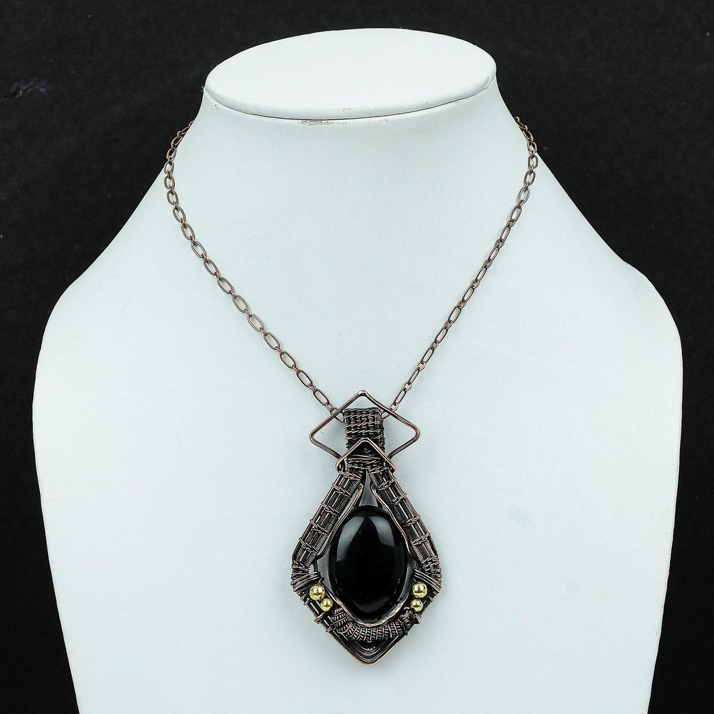 Black Onyx Copper Pendant Wire Wrapped Pendant Handmade Stylish Pendant Wire Wrapped Jewelry Gemstone Pendant Copper Jewelry Gift For Mother