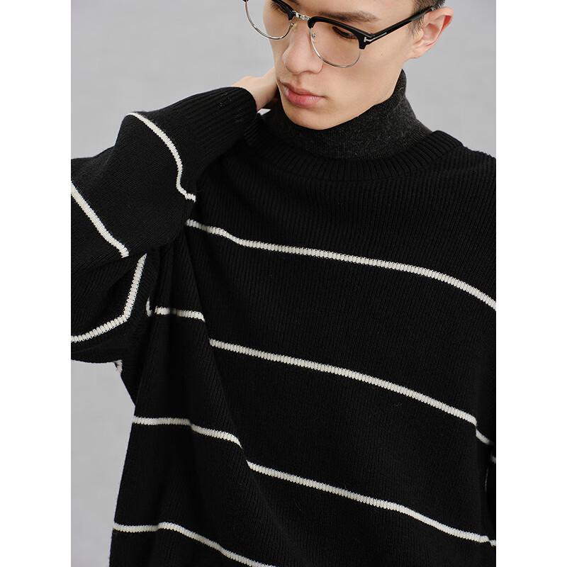 GXG Men's 100% Wool Black and White Striped Pullover Sweater