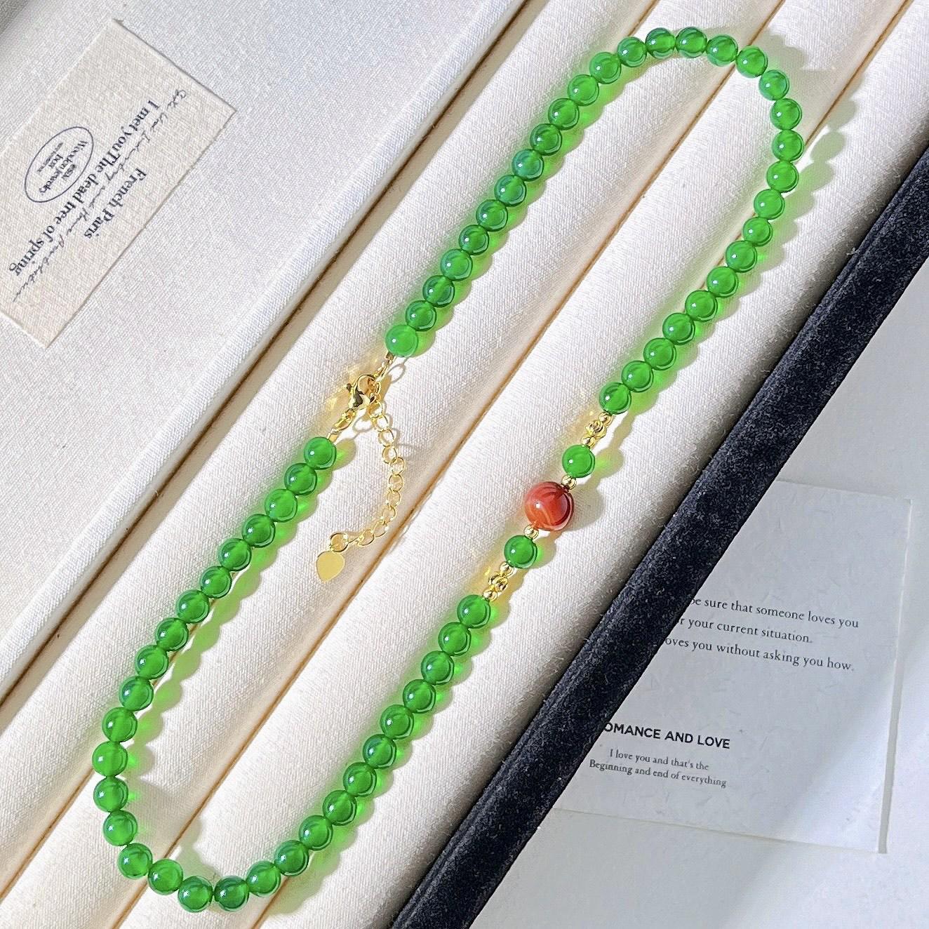 High Quality Natural Chalcedony South Red Artificial Pearl Design Sense Necklace Sweater Chain