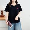 2026 Plus Size Women's Casual Round Neck Short Sleeve T-shirt with Little Horse Patchwork