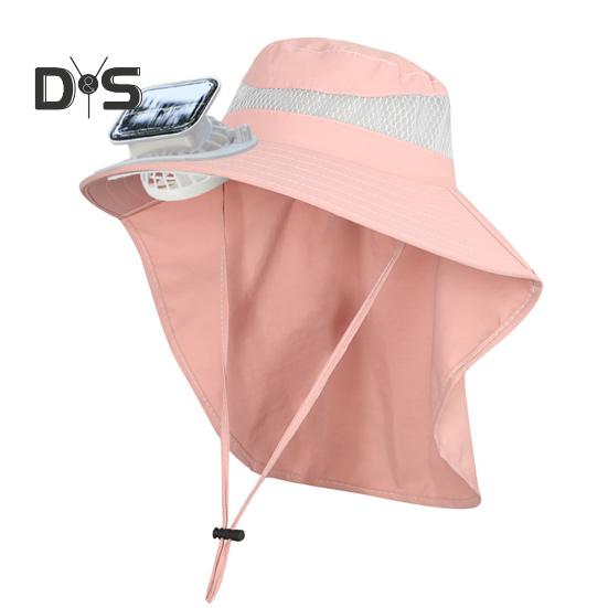 Kapelusz z wentylatorem solarnym z ochroną przed słońcem, podwójny sposób ładowania, kapelusz z szerokim rondem z szalem osłaniającym szyję, kapelusz outdoorowy dla dzieci