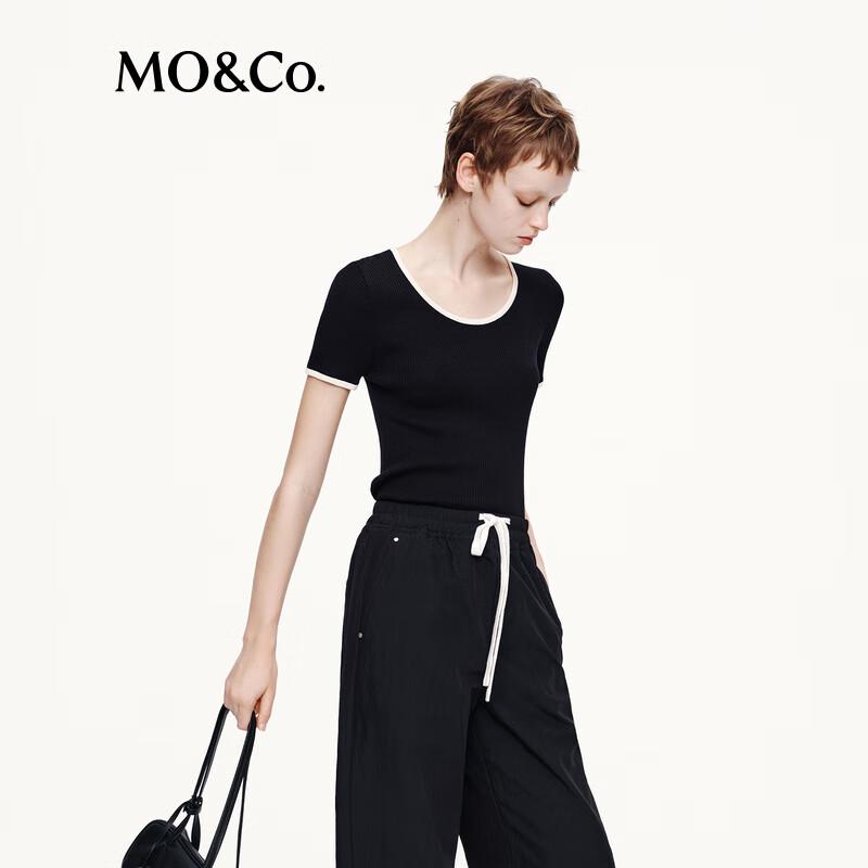 MO&Co. Color-block Trim Short Sleeve Knit Top