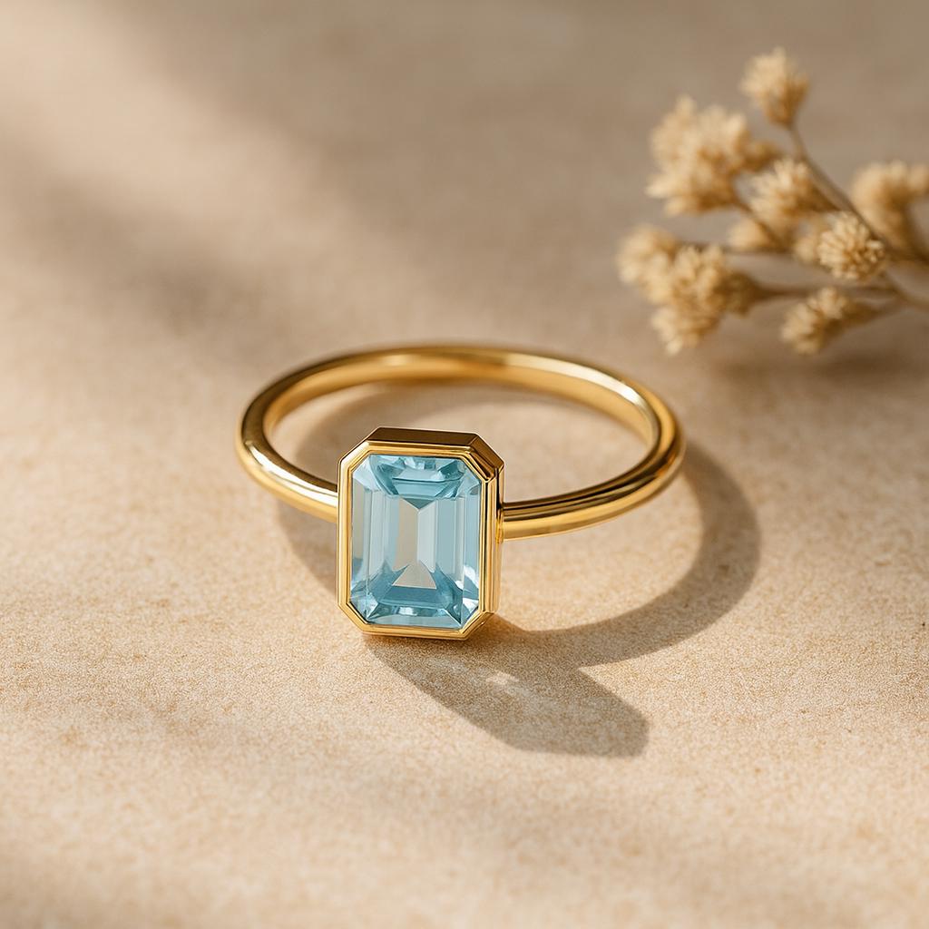 Vintage Emerald cut Aquamarine Engagement Ring Promise Ring For Her Anniversary Gift For Wife Christmas Present