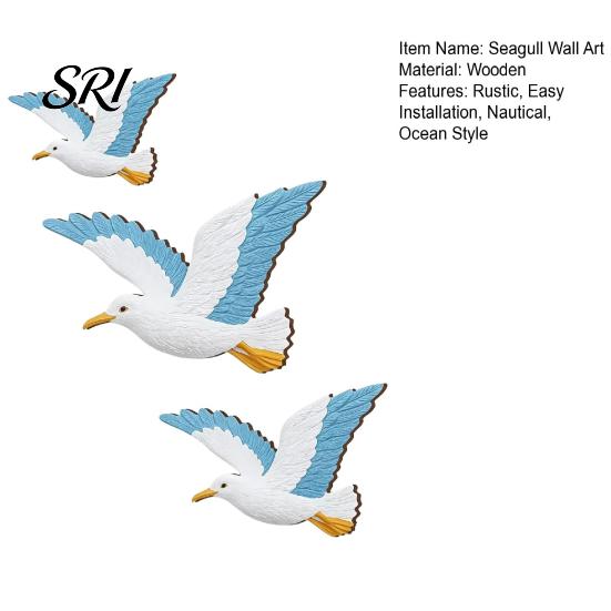 Coastal Living Room Decor 3 Pcs Wood Seagull Beach Wall Art Nautical Theme Flying Sea Soft Delicate Line Artwork Birds Sculpture Lake House
