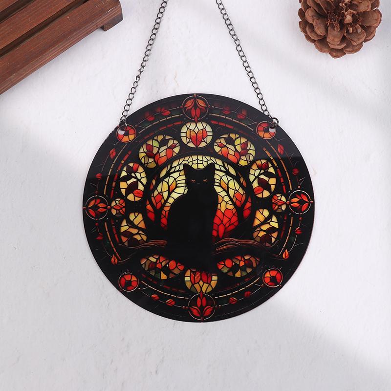 Moonlight Black Cat Pattern Dyed Window Hanging Decoration/Light Catching Cat Shadow Window Decoration/Sun Cat Small Curtain Exc