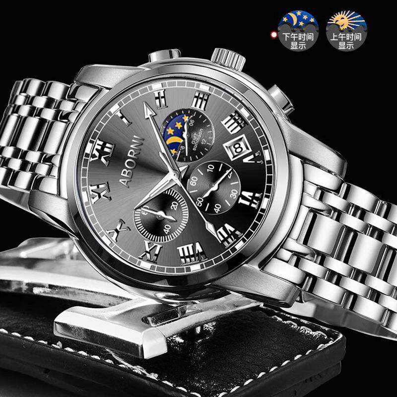 Original Stainless Steel mens watch Silver Blue Luxury Luminous Quartz Watches for Man Waterproof Wristwatch Reloj Hombre Clock