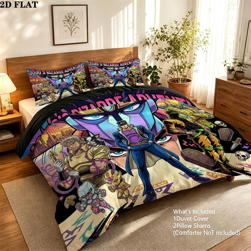 Jojo's Bizarre Adventure Wzór Pościel Zestaw Kołdra Poszewka na Kołdrę Poszewka na Poduszkę Domowy Prezent Urodzinowy(1 * poszwa na kołdrę + 2 * poszewki na poduszki, bez rdzenia)