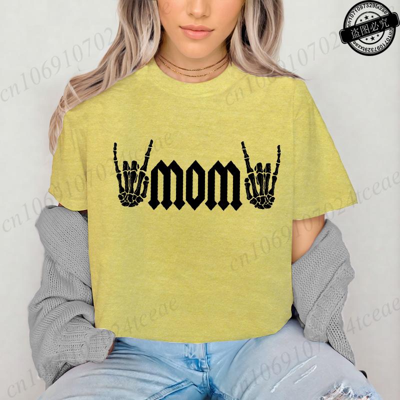 Rock Mama Printed T-Shirts for Women Funny Mama Outfit Gift Funny Graphic Shirt Short Sleeve Women Clothing Summer Fashion Tees