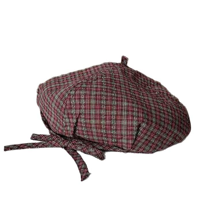 Japanese plaid strap casual retro beret fashion versatile street octagonal hat new women's painter hat