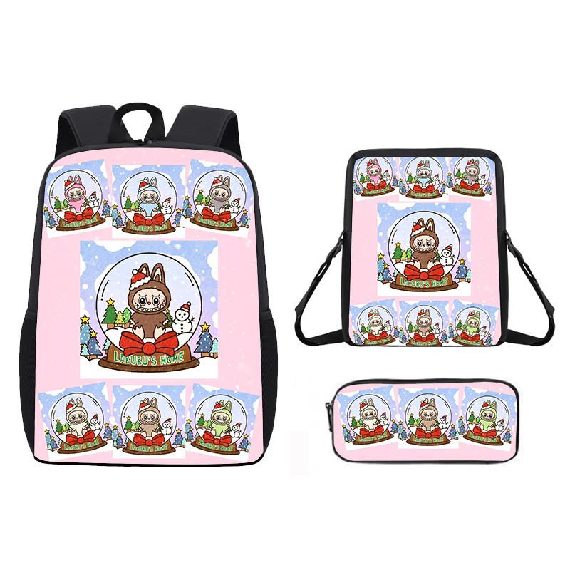 Christmas Backpack Cartoon Shoulder Bag Pencil Case Three Piece Set