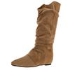 Inner heightening suede pleated stacking boots women's 2025 autumn and winter new pointed western cowboy boots lapel mid boots women