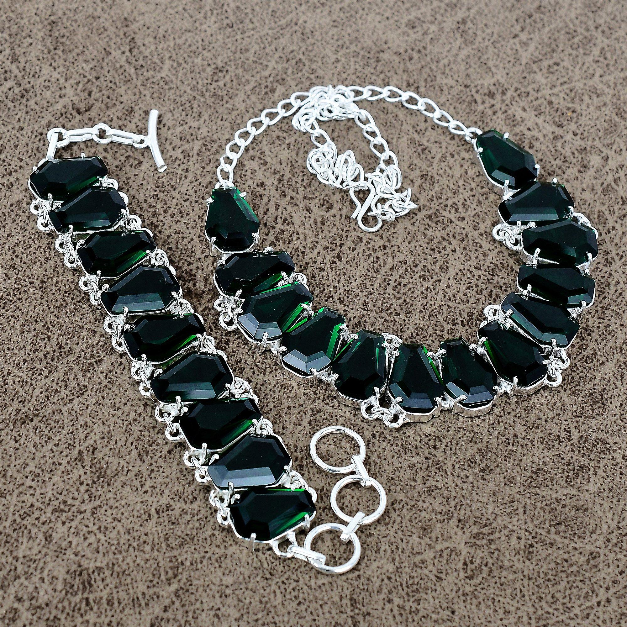 

Chrome Diopside Gemstone Handmade 925 Sterling Silver Jewelry Set KKG-445
