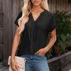 Womens Tops Short Sleeve V T-Shirt Blouse Dressy Causal Eyelet Embroidery Summer Fashion Clothes