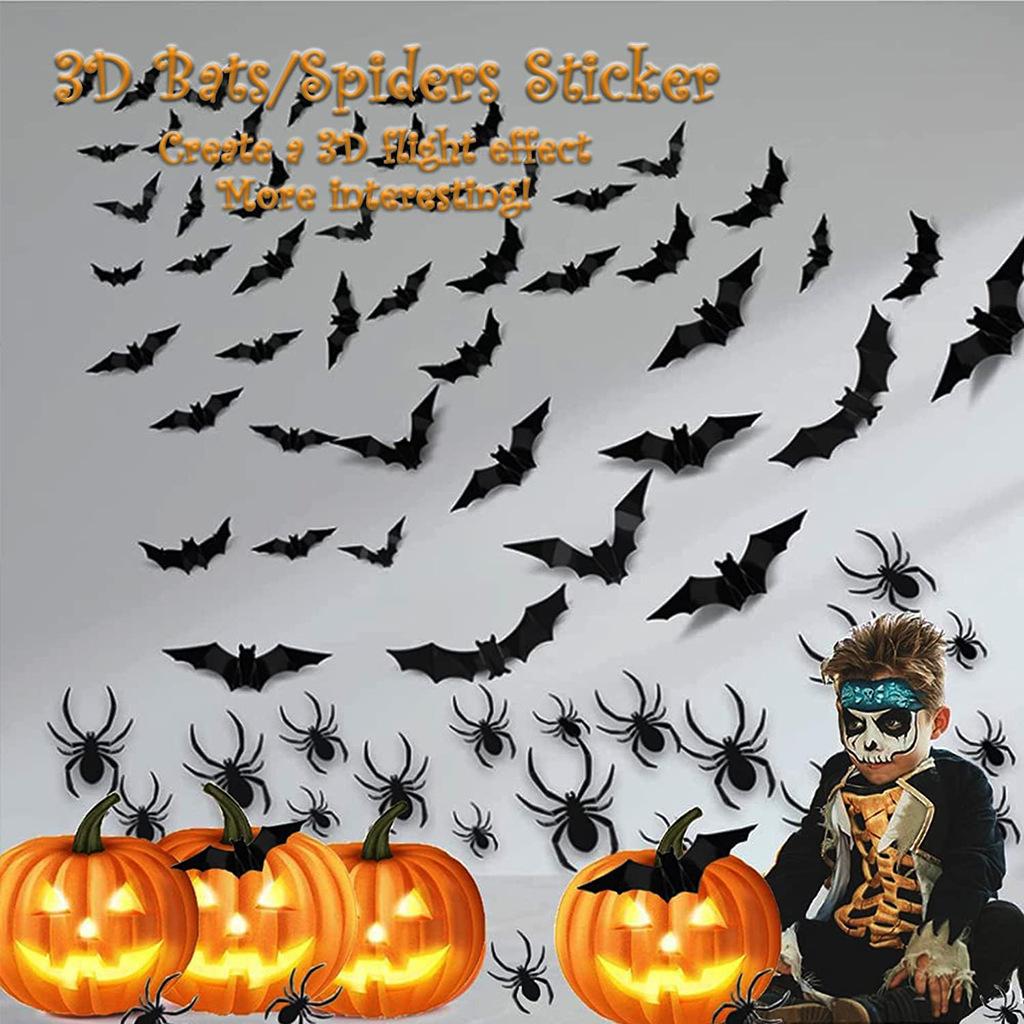 Halloween Bat Decor 3D Bat Wall Stickers Decorations Spooky Waterproof Decals for Home Room Halloween Party Supplies