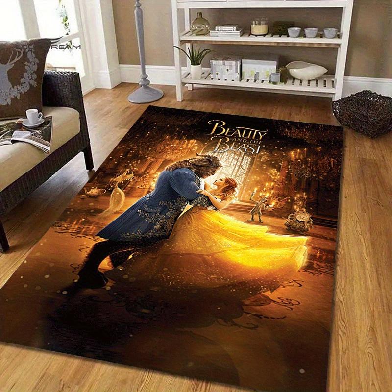 1pc Beauty and The Beast Pattern Area Rug Soft Flannel Floor Mat for Living Room,Office,Bedroom and Carpet,Sofa Coffee Table Floor Mat