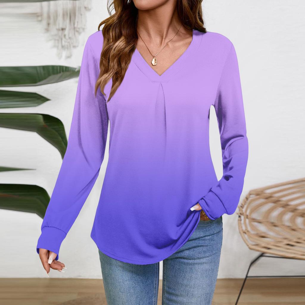 Women Long Sleeve Tops Dressy Casual V Neck Tshirts Basics Tee Vacation Fall Fashion Clothes