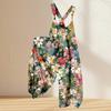 Casual Floral Print Cotton Linen Romper with Adjustable Straps