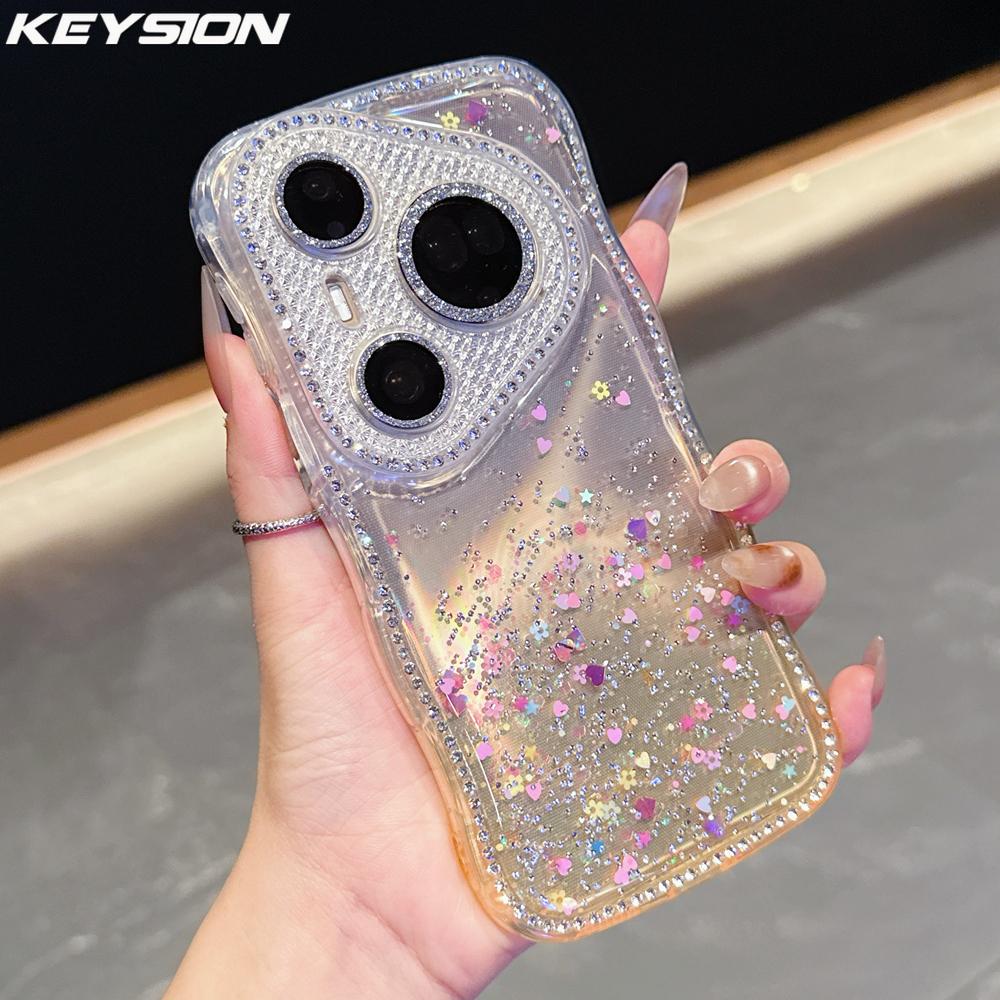 KEYSION Gradient Transparent Glitter Jewelle Phone Case for Huawei Pura 70 80 Pro 70 Ultra Lens Protector Shockproof Back Cover