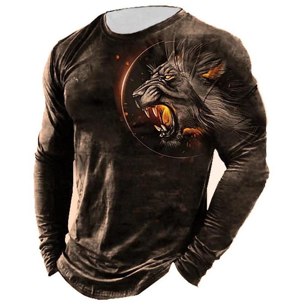 Men'S Fashion T-Shirt Animal Avatar 3D Digital Printing Trend Cool Long Sleeve Crew Neck T-Shirt