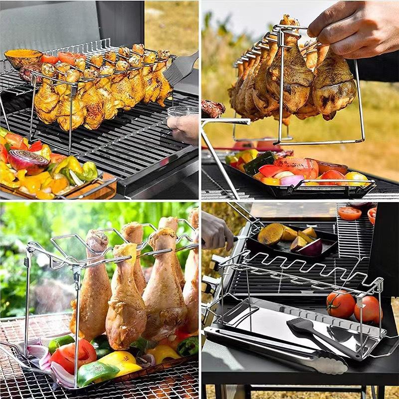 Chicken Leg And Wing Rack For Grill Smoker Oven Easy To Use 14 Slots Chicken Leg Rack Wing Rack Chicken Drumstick Holder 1pc