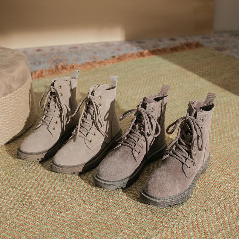 18-96 autumn and winter new solid color washed suede leather Martin boots source thick-soled medium boots children's versatile trend