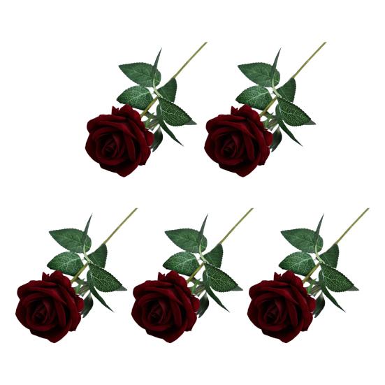 5 Pcs Artificial Red Roses Simulated Flowers with Bendable Stems Realistic