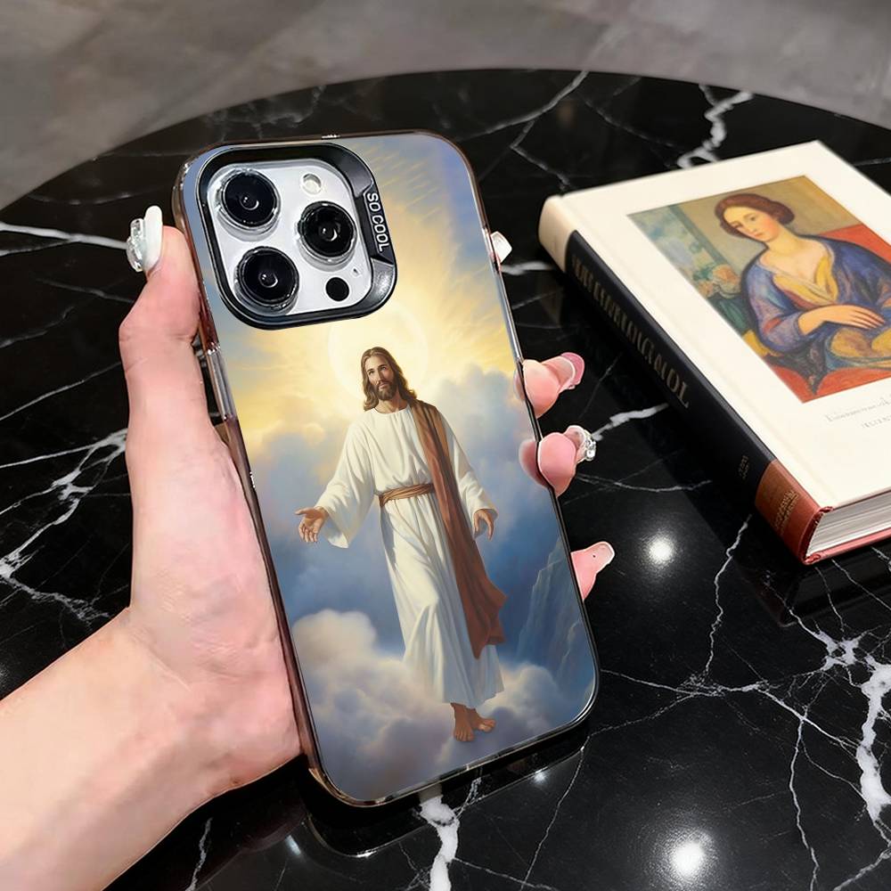 Holy J-Jesus C-Christ JC Phone Case For iPhone 17,16,15,14,13,12,11 Plus,Pro Max,XS,Colored Silver Plated Inside Cover