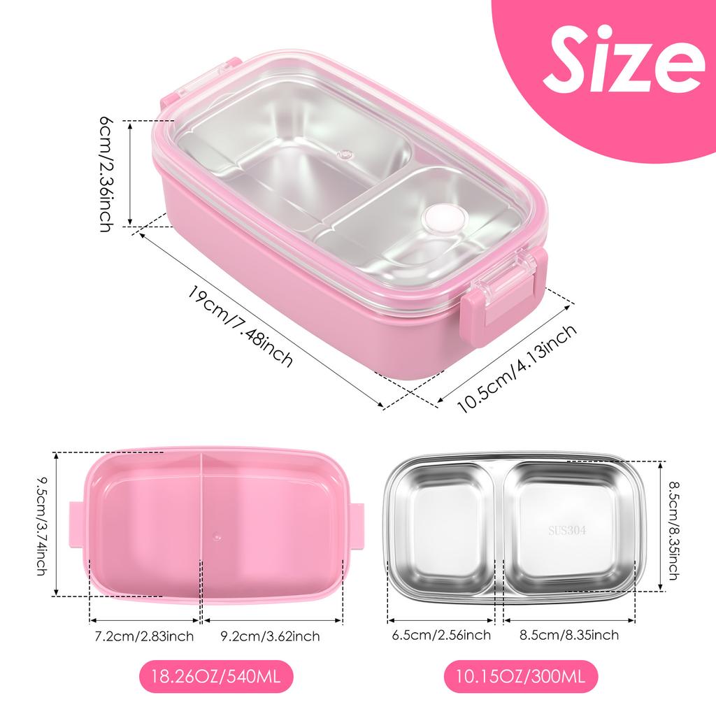 540ml Portable Lunch Boxes 2 Compartment Bento Box Stainless Steel Insulated Heating Food Storage Container Kid Meal Box