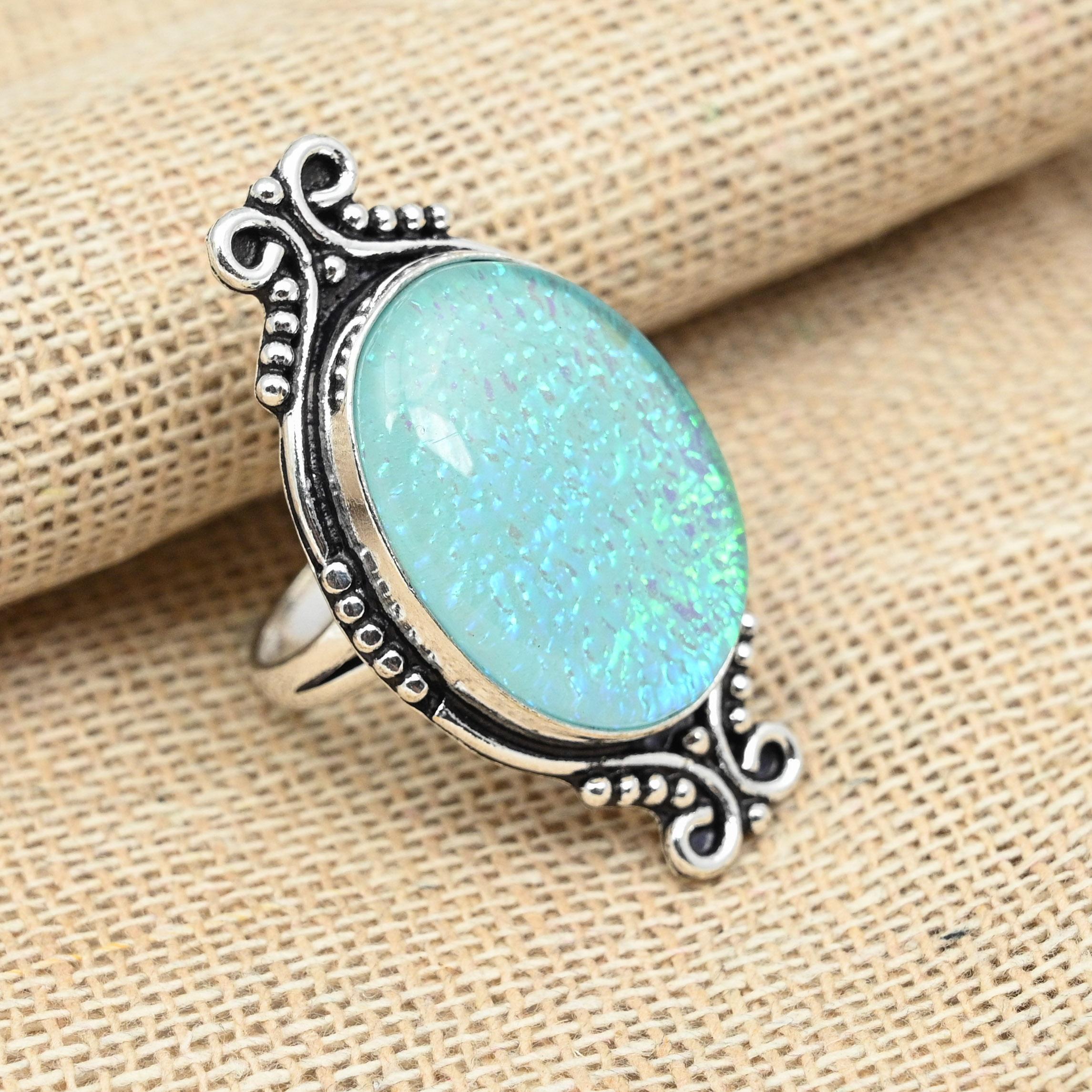 

Синий тройной опаловый драгоценный камень стерлингового серебра 925 пробы Ювелирные изделия ручной работы Кольцо с драгоценным камнем 12 синий