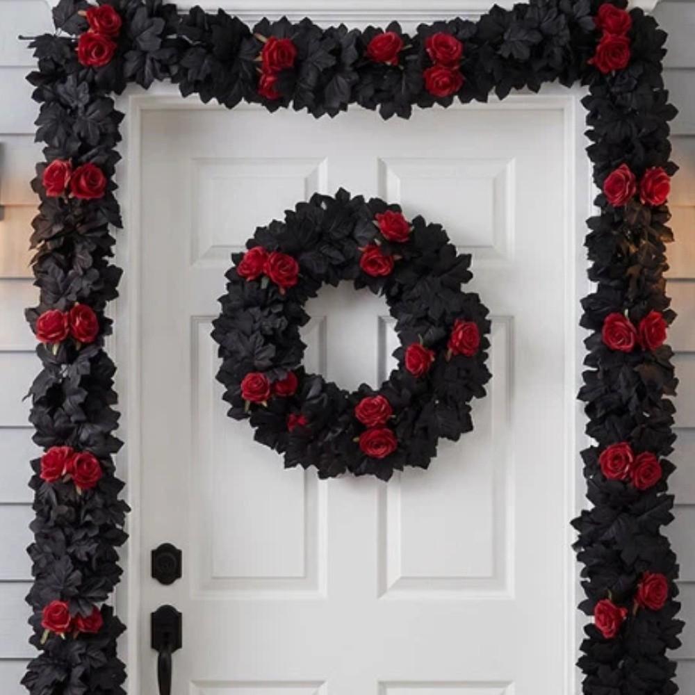Gothic Style Halloween Maple Leaf Rose Vine Maple Leaves Plastic Simulated Maple Leaf Vine Lifelike Fake Fallen Leaves