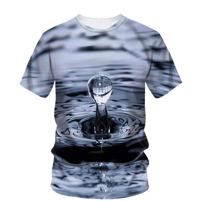 

Летние новые оригинальные футболки с принтом «Водяные капли» для мужчин, трендовые повседневные креативные простые футболки с коротким рукавом и круглым вырезом 6XL