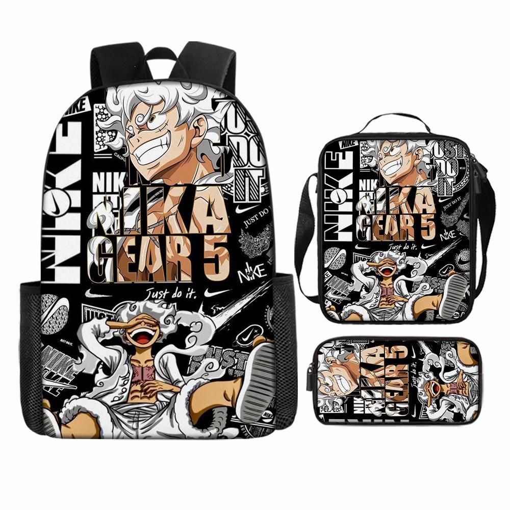 Anime Rucksack Set One Piece Naruto Schultasche für Jungen Schüler Laptop Rucksack Umhängetasche Federmäppchen 3-teilig Große Kapazität Wasserdicht