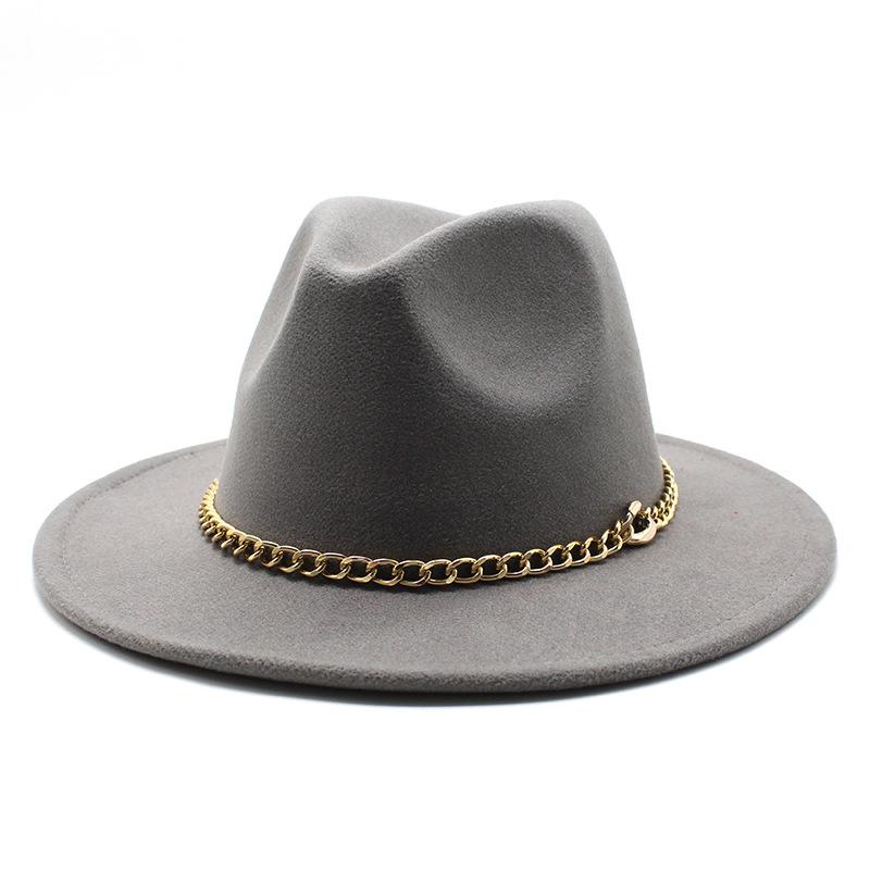 2021 Season Big Eaves Hat Flat Edge Top Hat Men'S And Women'S Chain Woolen Jazz Hat